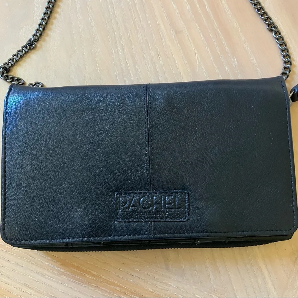 RACHEL ROY Black Faux Leather Wallet Chain Shoulder Bag